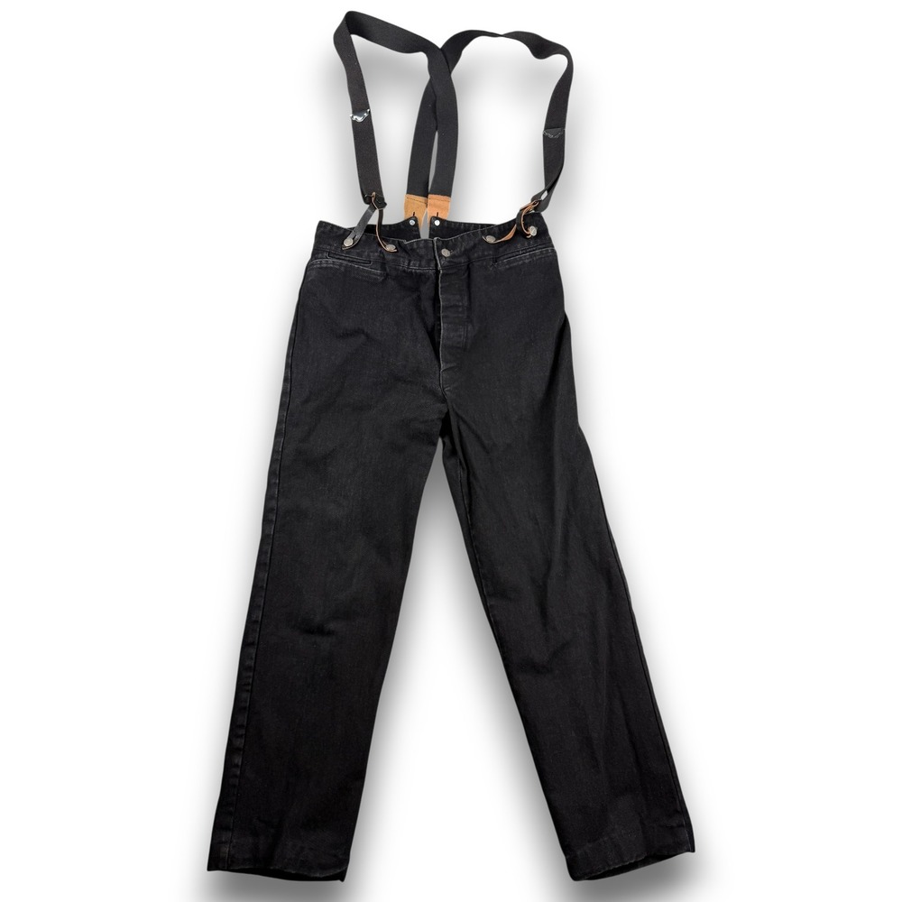 Wah Maker Frontier Clothing Pants Mens 34 Black Suspender Buttons Cinch Back USA
